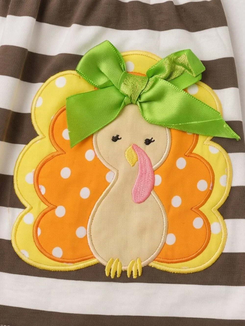 Adorable Turkey Bow Brown Long Sleeve Cotton Dress